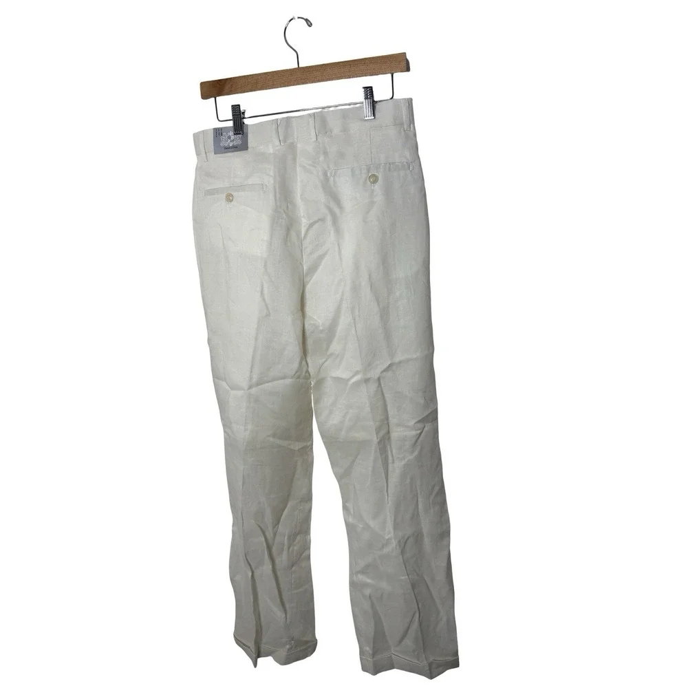 DANIEL ELLISSA 100% Linen Dress Pants pleated Cuffed Ivory 32x32 NEW